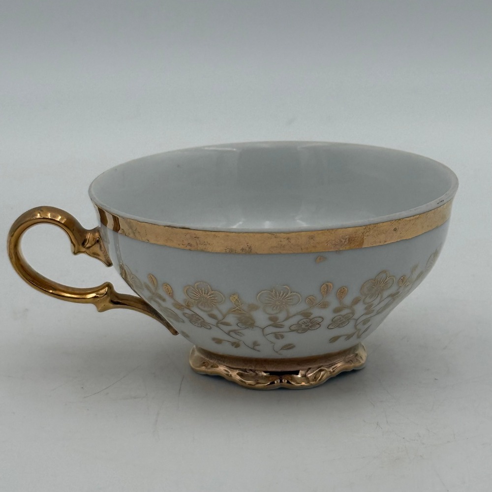 Schirnding Bavaria Gold Floral Porcelain Teacup Vintage White Gilded Rim